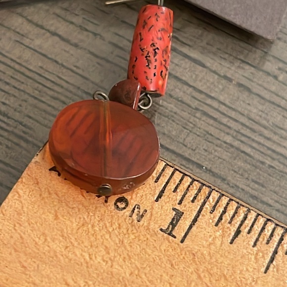 Chico’s Corva Earrings Reddish Orange Wooden & Acrylic Dangle Earrings - Picture 7 of 11